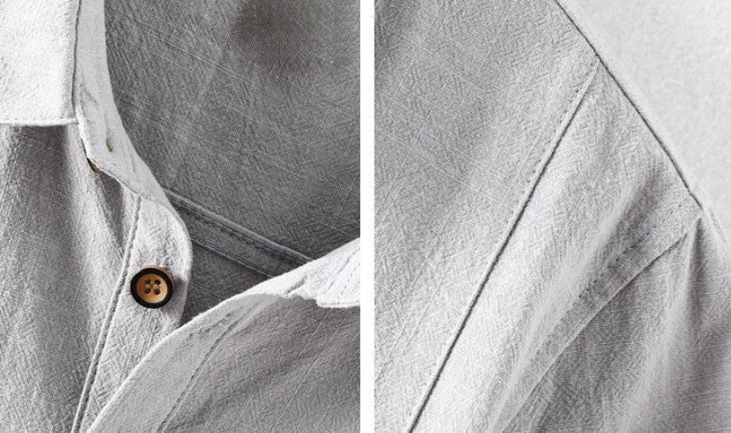 Men's loose fit cotton linen blend leisure shirt in solid colour options