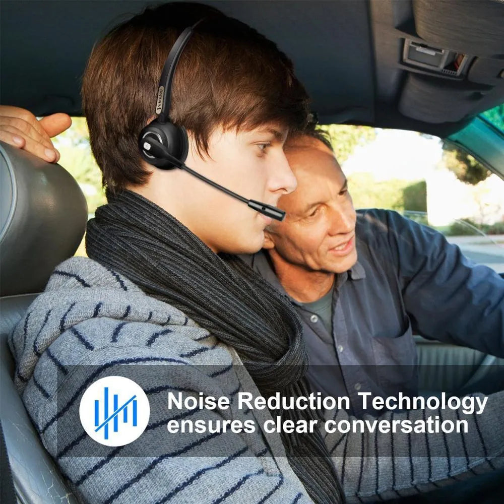 Bluetooth headset with microphone for truck drivers and office use with noise cancellation