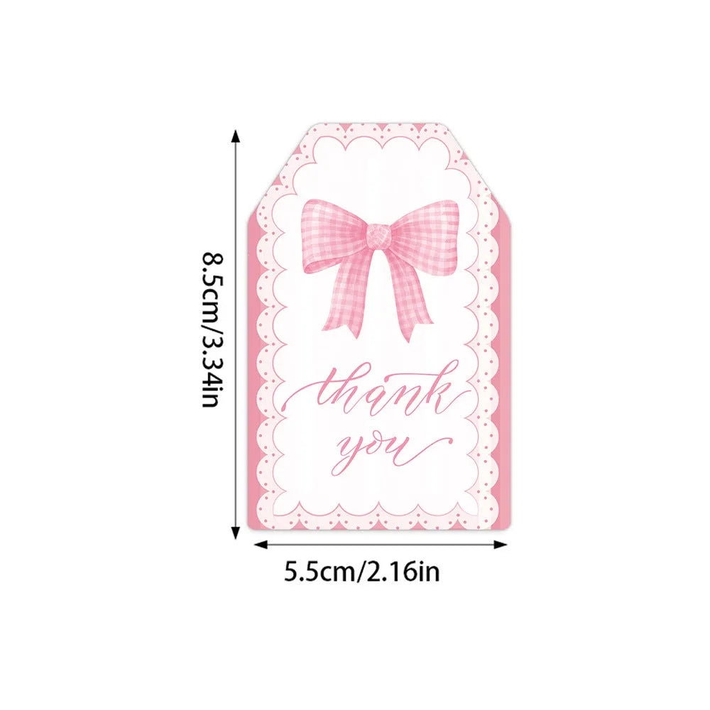 Birthday party gift tags with bowknot designs and hemp rope ties in three style variations