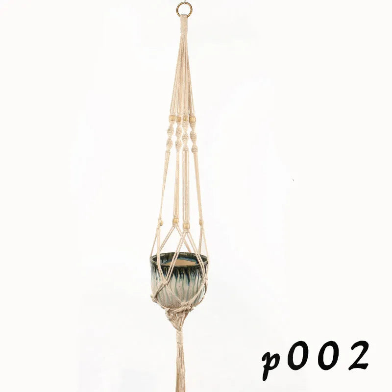 Woven wire plant basket with cotton rope construction in multiple hanging styles