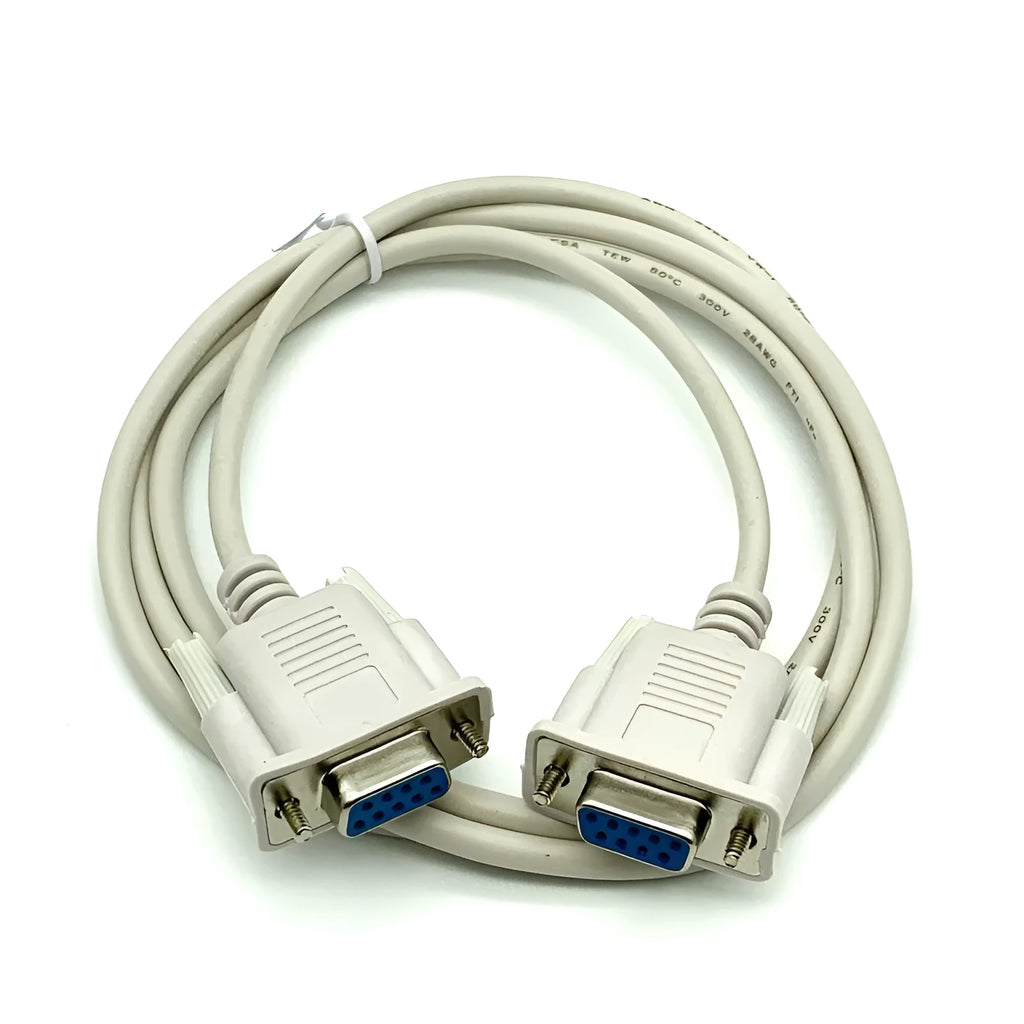 Female to female DB9 RS232 serial cable 1.5 metres long with milky white insulation