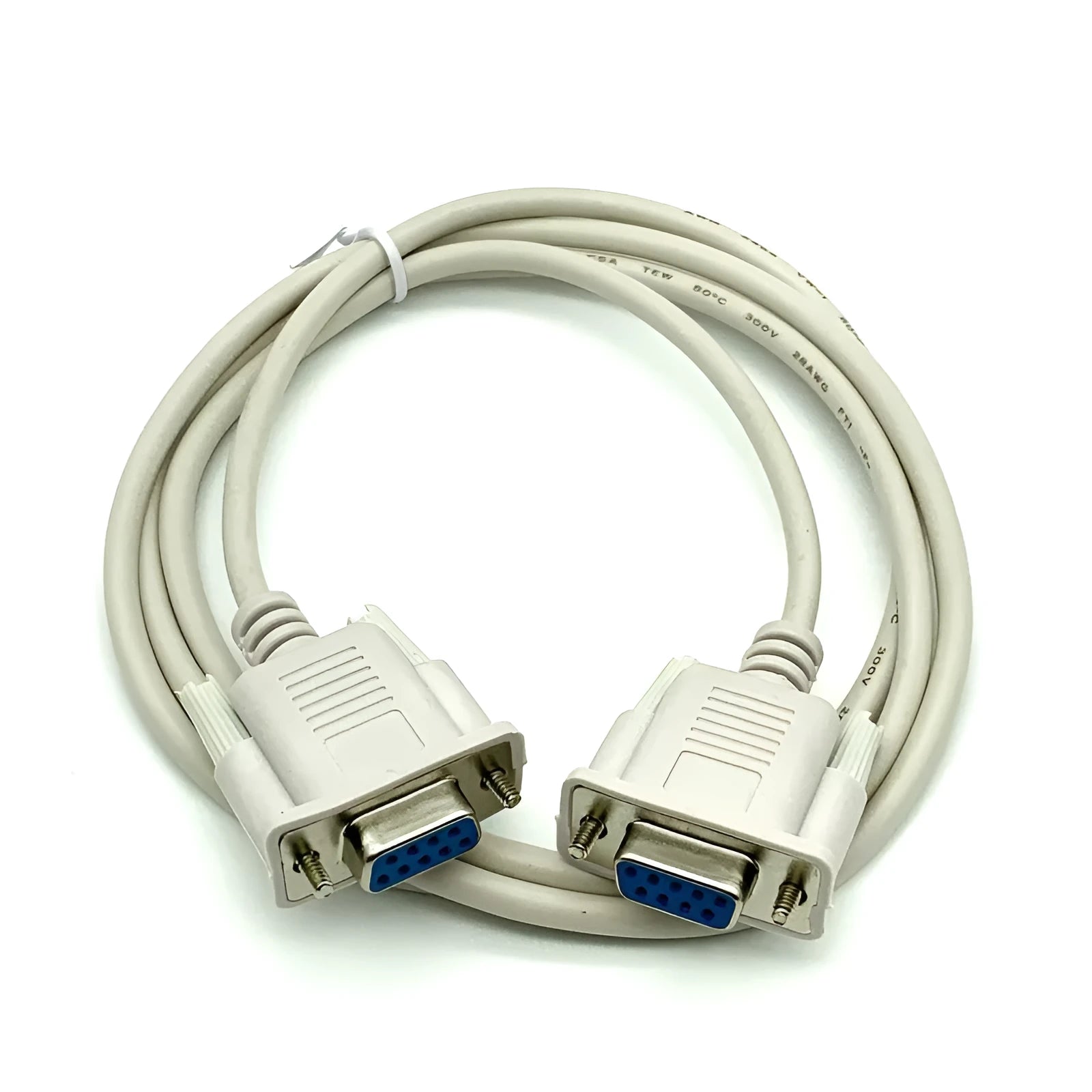 Female to female DB9 RS232 serial cable 1.5 metres long with milky white insulation