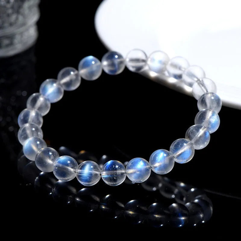 Natural cream blue moonlight crystal bracelet showing grinding process finish and simplicity style