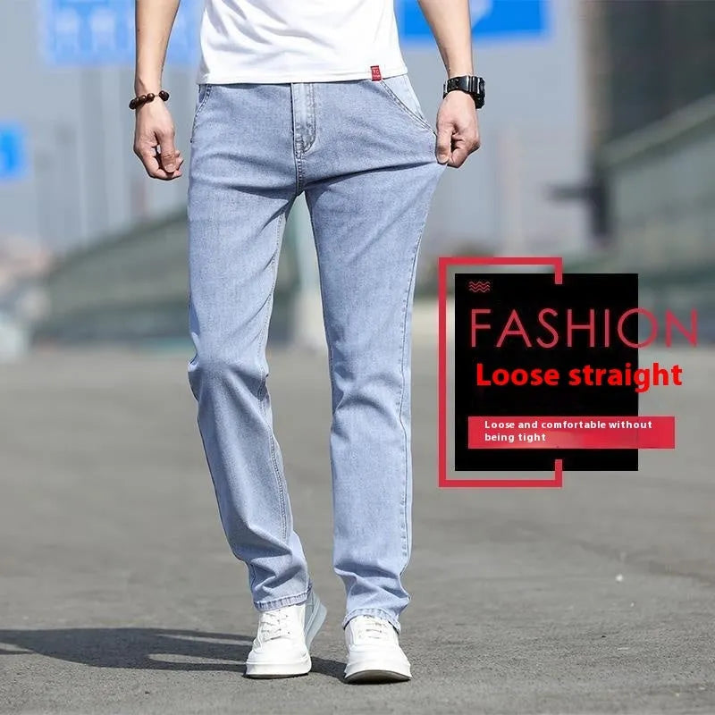 Men's smoky grey low waist straight leg jeans with high elasticity rabbit fur fabric
