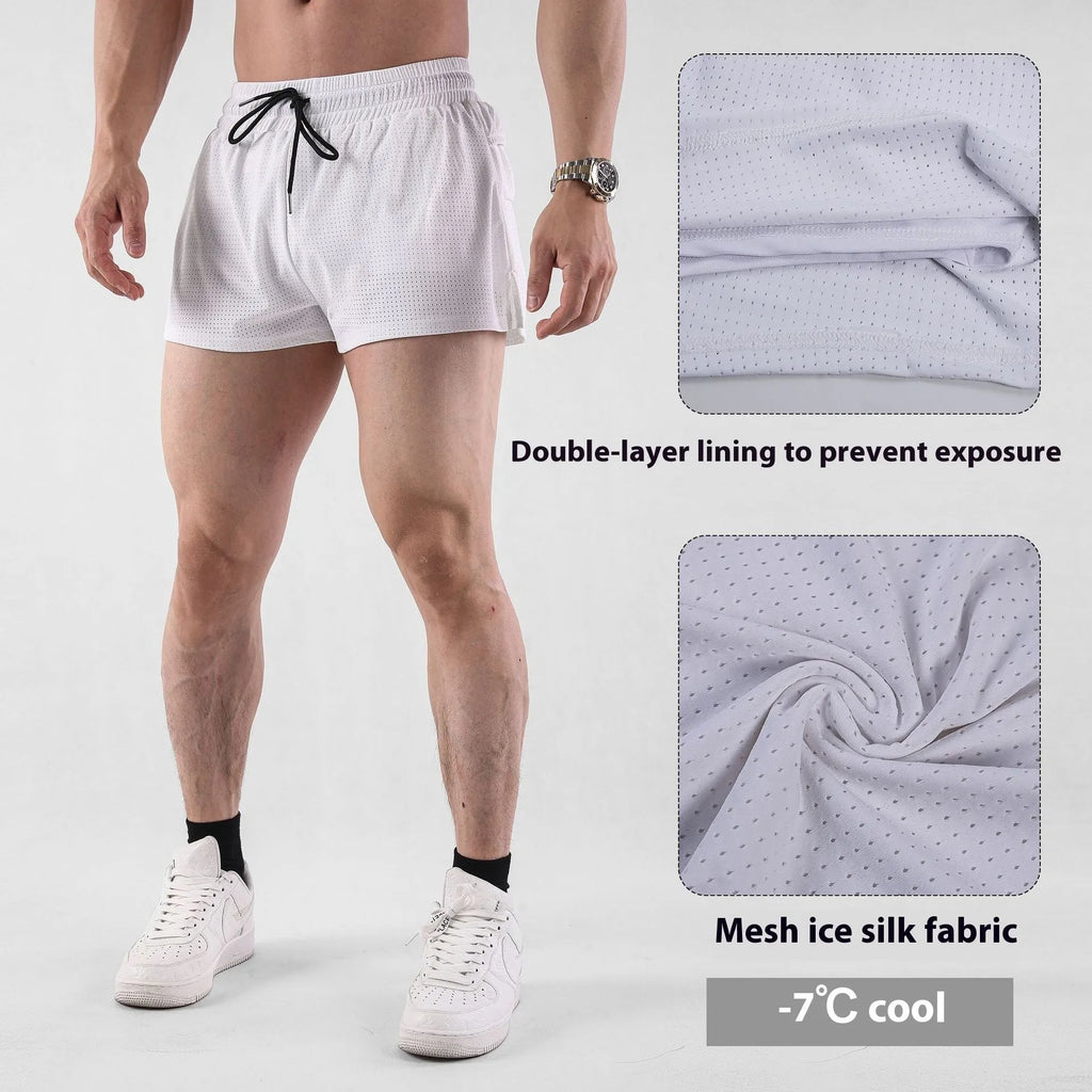 Men's black and white quick-dry nylon summer shorts on a size chart showing options from M to XXXL
