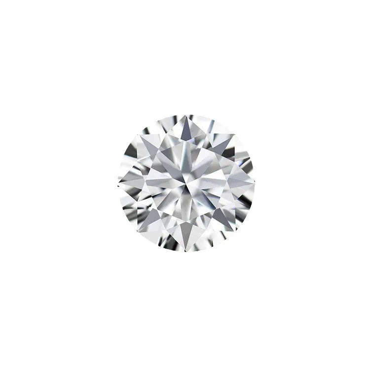 Round moissanite gemstone with eight hearts and eight arrows cut on a white background.