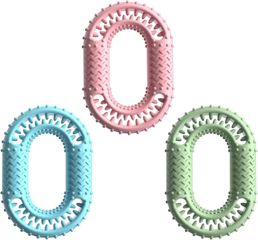 Blue O-ring dog chew toy for aggressive chewers with dental benefits