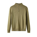 Men's slim fit casual pullover sweater in thickened wool, shown in a stone sand colour.