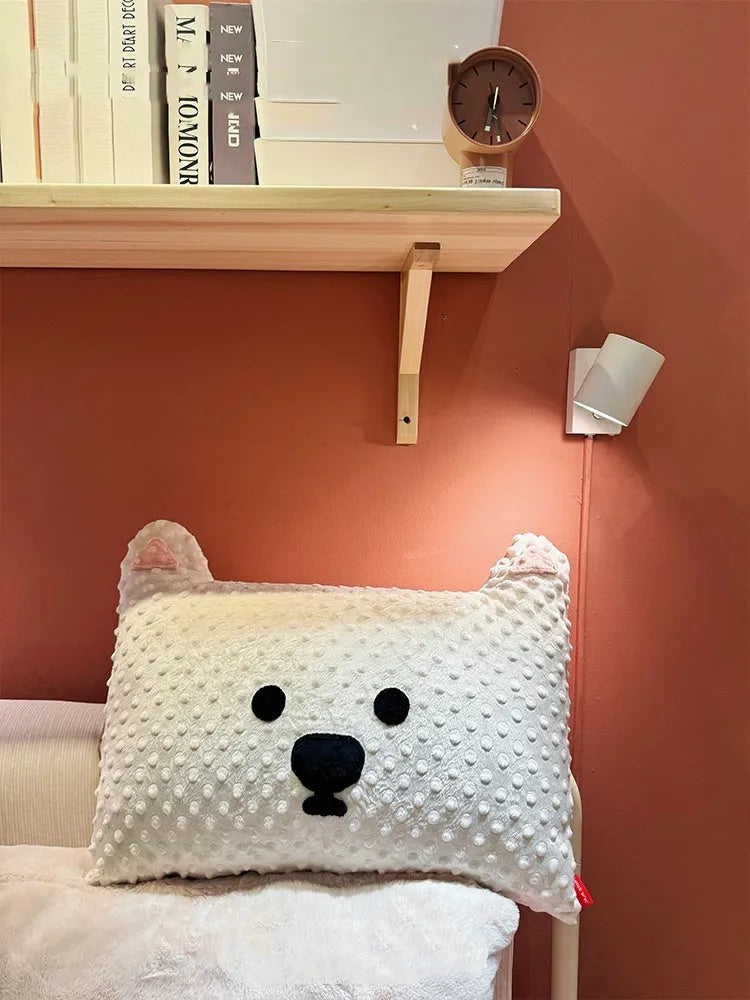 Gray Schnauzer or white West Highland printed dog cushion pillow measuring 50x35cm on a sofa