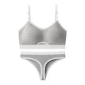 Women's white underwired cotton sports vest set with built-in bra and matching panties
