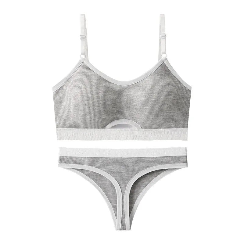 Women's white underwired cotton sports vest set with built-in bra and matching panties