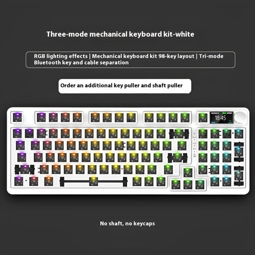 White screen version 98-key wireless mechanical keyboard kit with metal knob on desk