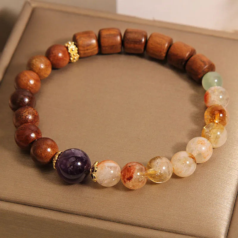 Women's bracelet with pineapple yellow tower crystal and ebony amethyst stones with pearl rhinestone pastoral styling