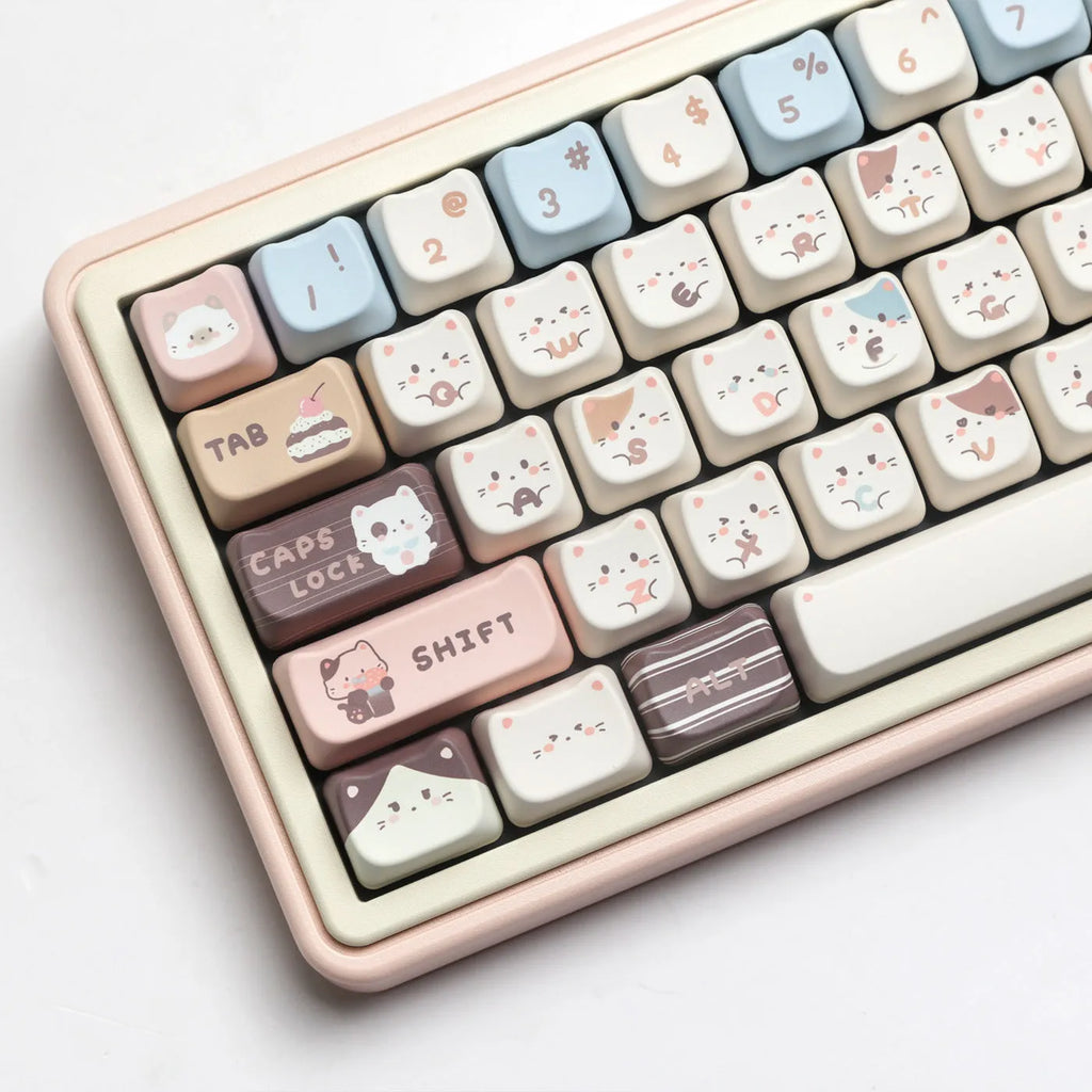 High sea salt cat design PBT key cap set with 7u space bar for March past mechanical keyboards