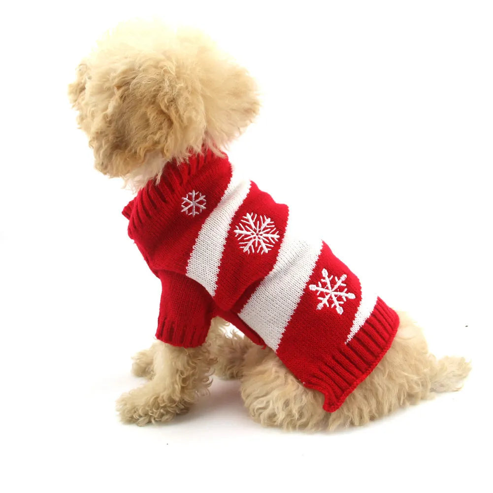 Polyester Christmas pet sweater in Black, Deer, Grey or Red, available in six sizes from XXS to XL with size chart