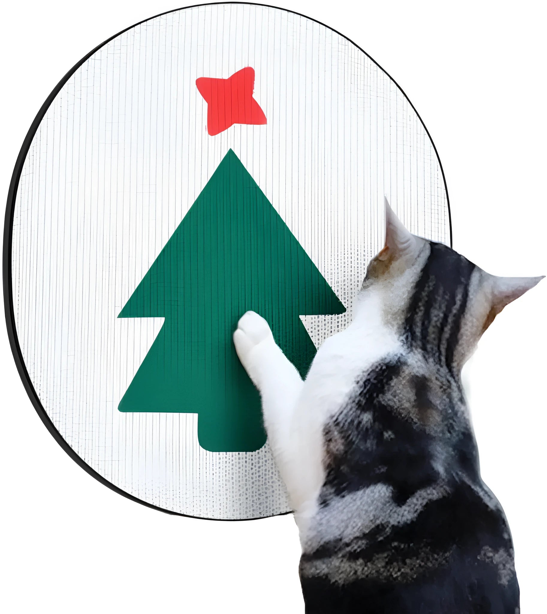 Wall-mounted vertical cat scratcher with corrugated cardboard surface and decorative cactus design