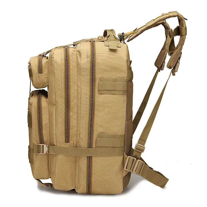 Tactical backpack 45L in camouflage or solid colours, waterproof Oxford cloth, double shoulder rucksack for hiking and camping.