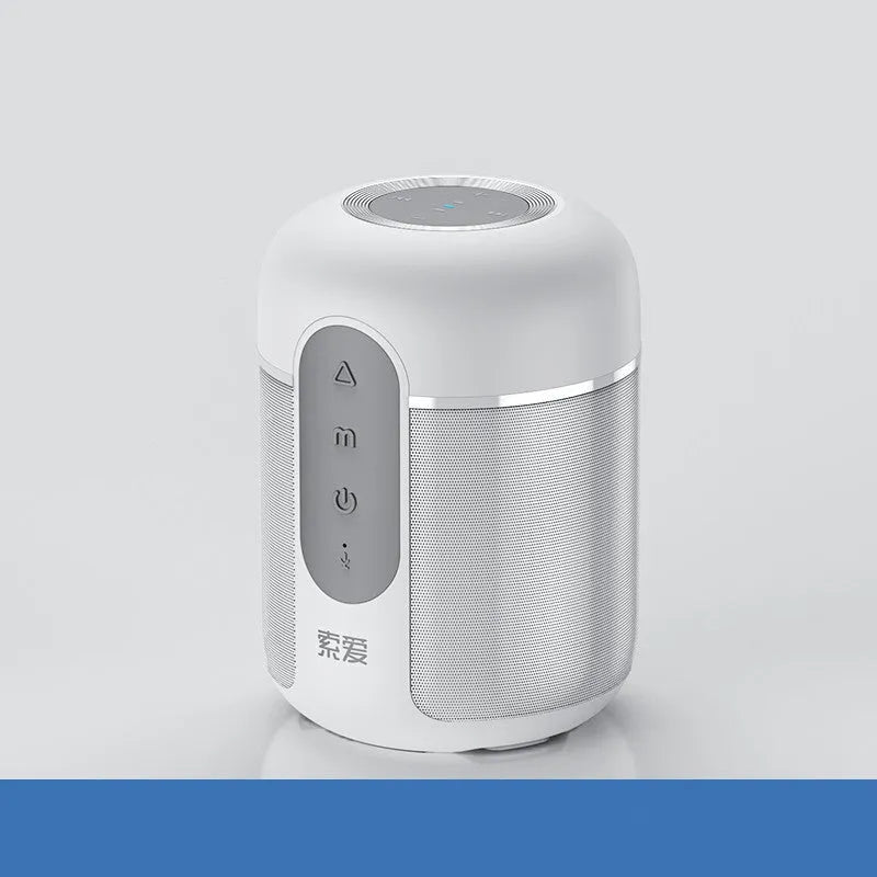 Black portable Bluetooth speaker showing front grille, 30W power, and compact 72mm by 99mm size.
