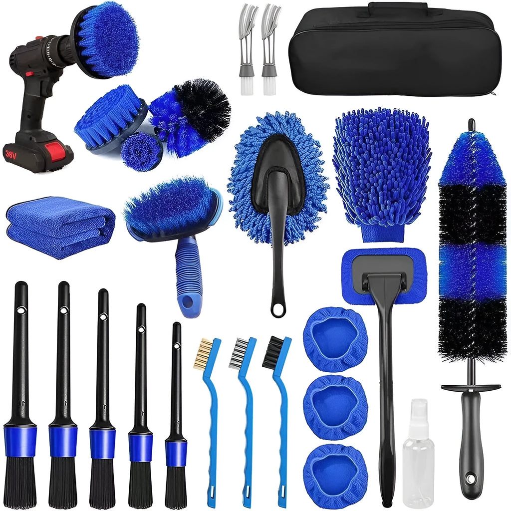 26-piece car tyre brush cleaning set with PP plastic brushes for vehicle maintenance