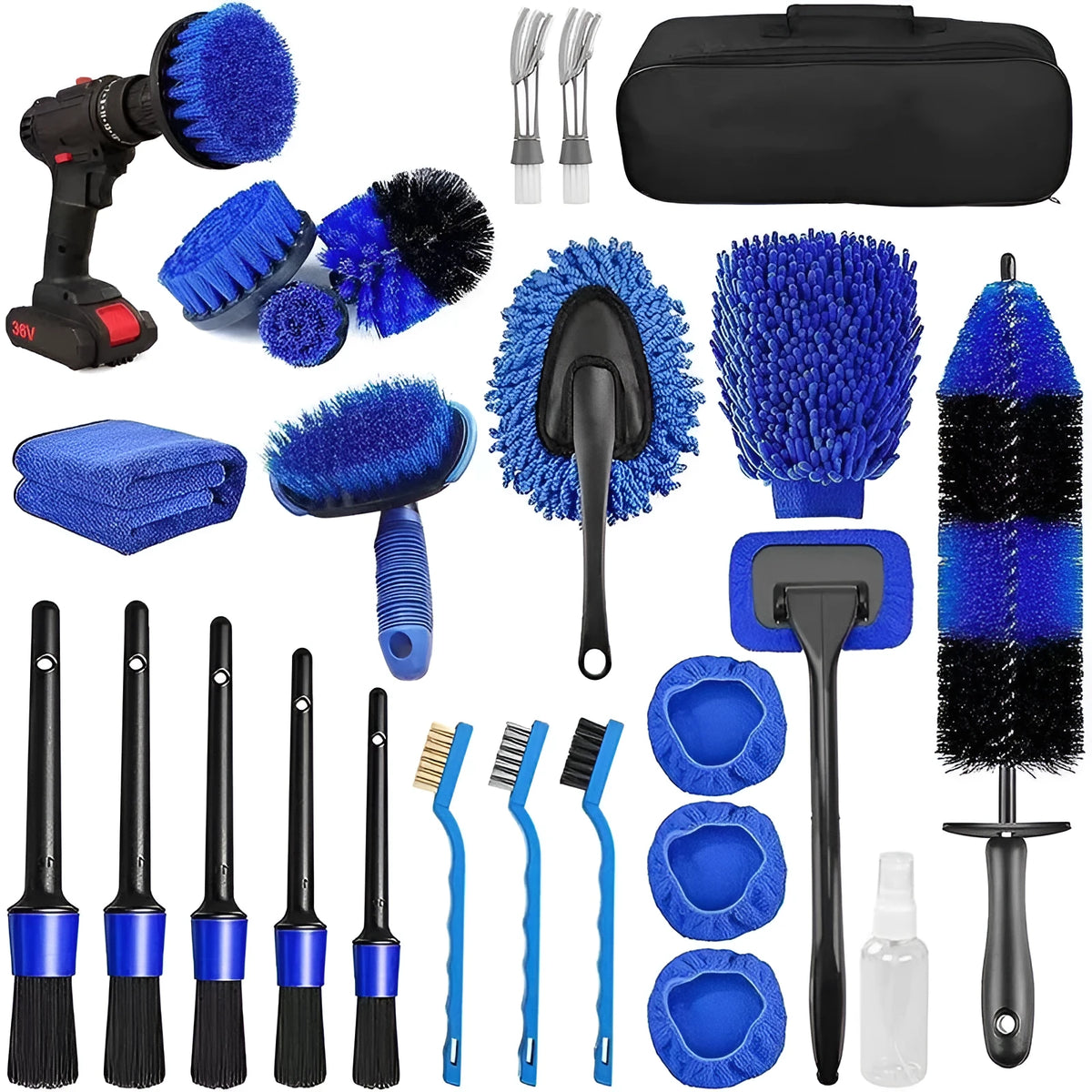 26-piece car tyre brush cleaning set with PP plastic brushes for vehicle maintenance
