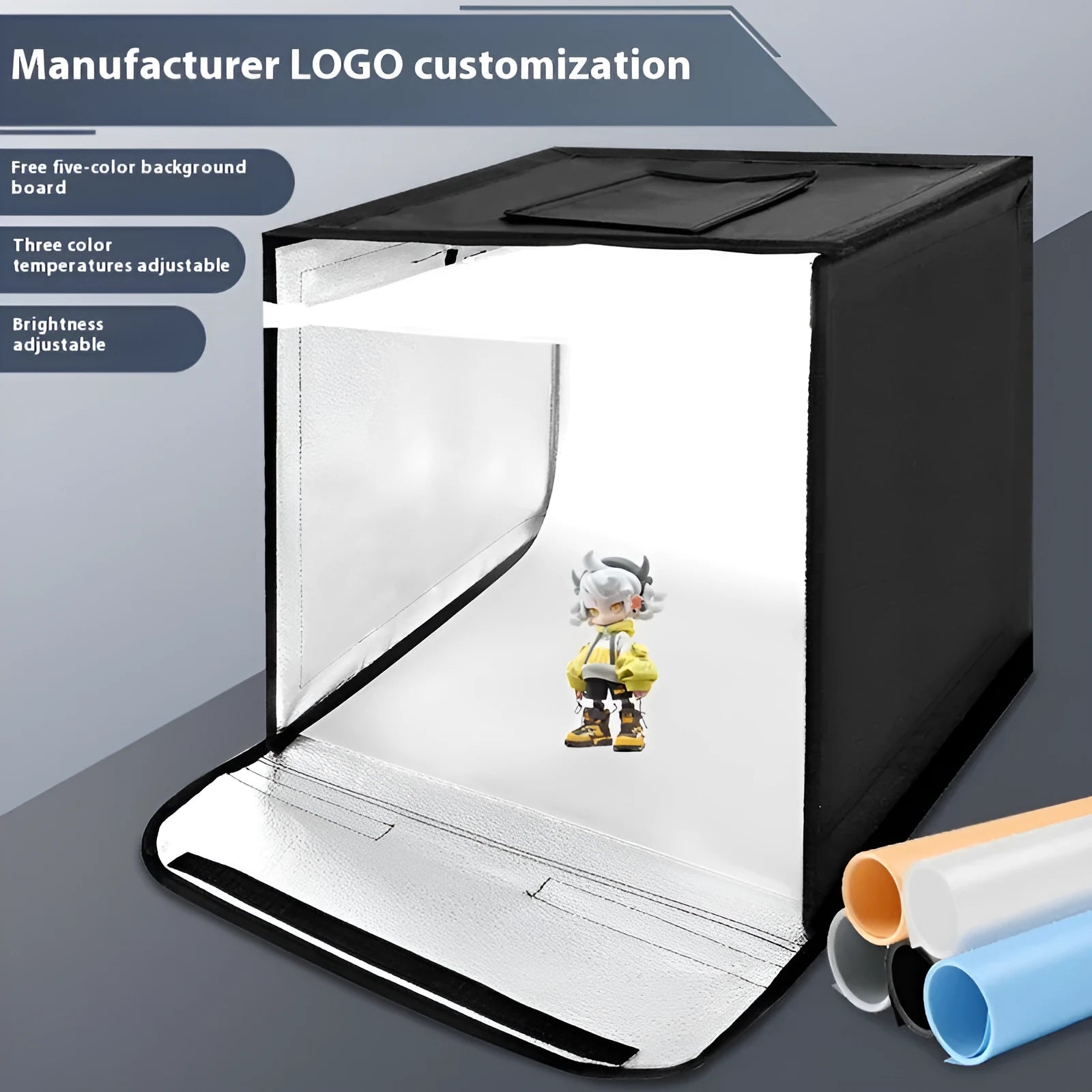 50cm folding studio light box with USB-powered adjustable three-colour lighting for product photography