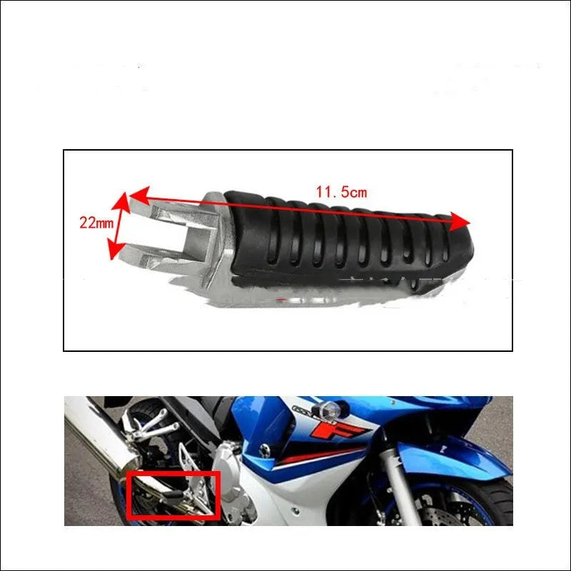Black aluminium alloy motorcycle footrest pedal set for Suzuki Hayabusa and V-Strom models.
