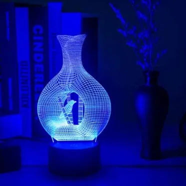 3D acrylic LED night light with ABS base showing colour changing illumination