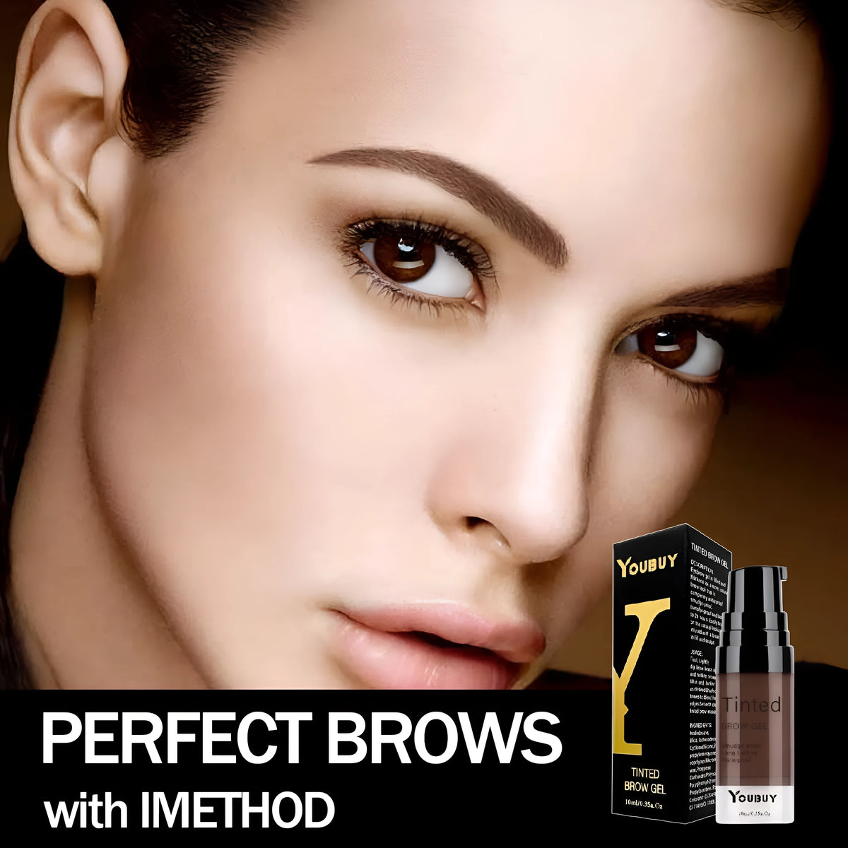 Waterproof brow cream and eyebrow pencil set in dark grey and golden yellow colours with brow dye component