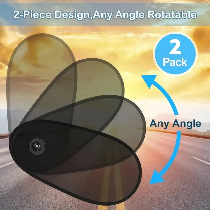 Black stretchy car window shade with suction cups attached to a side window.