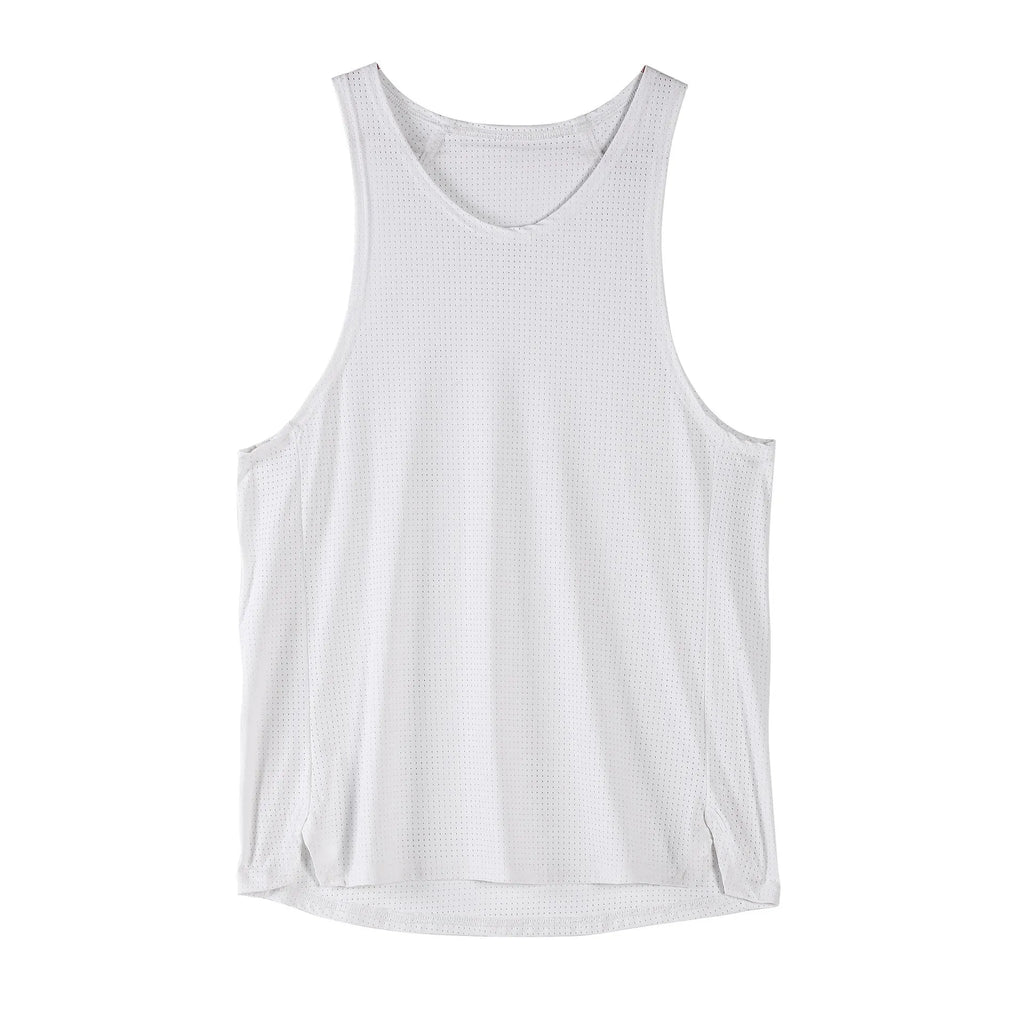 Men's black sleeveless nylon sports vest with stretch fabric for athletic activities