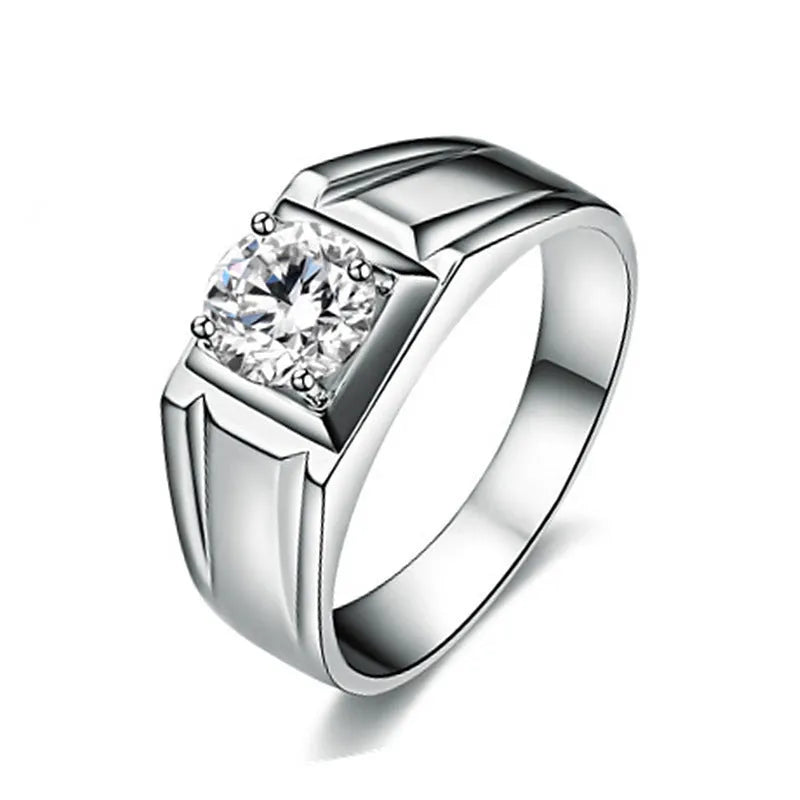 Adjustable copper men's ring with large square diamond design in gold or platinum colour
