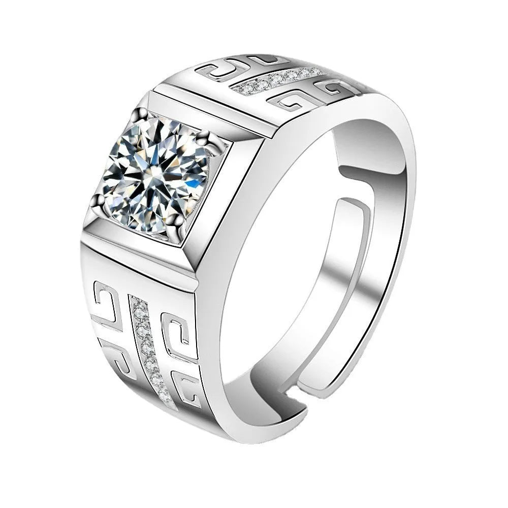 Adjustable copper men's ring with large square diamond design in gold or platinum colour
