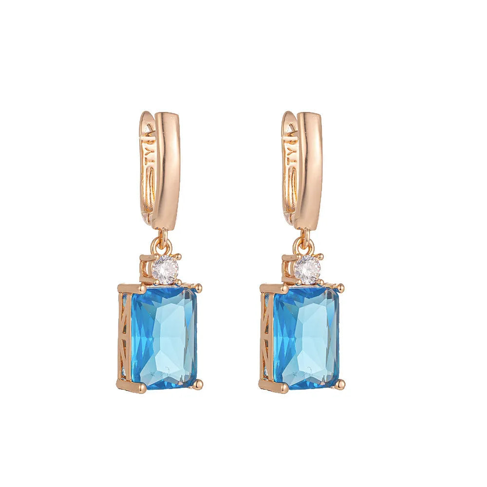 Copper geometric square earrings with electroplated gold or silver finish, quadrilateral design