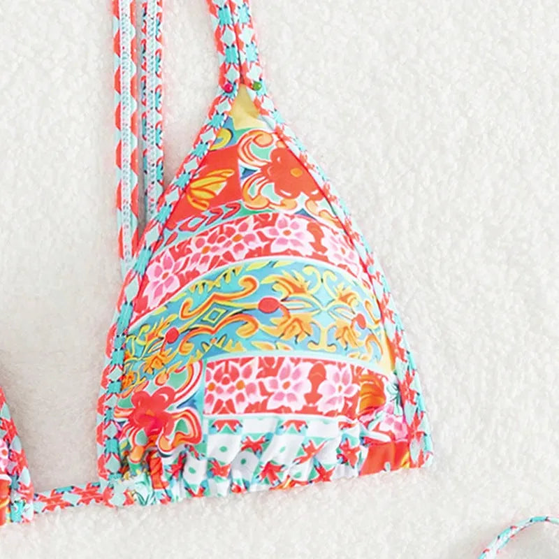 Women's lace-up split front swimsuit bikini set with backless design
