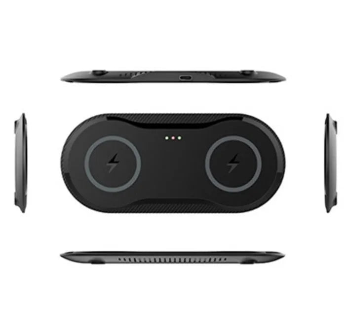 Black and white dual wireless charging pad for two phones with Type-C cable