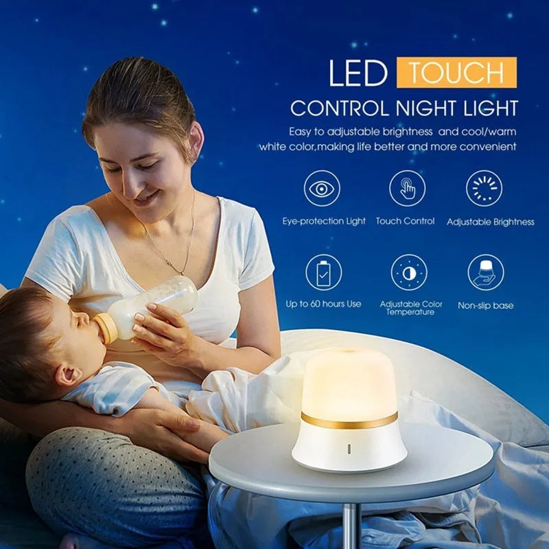 White bedside nursing night light with touch controls for dimming and colour adjustment