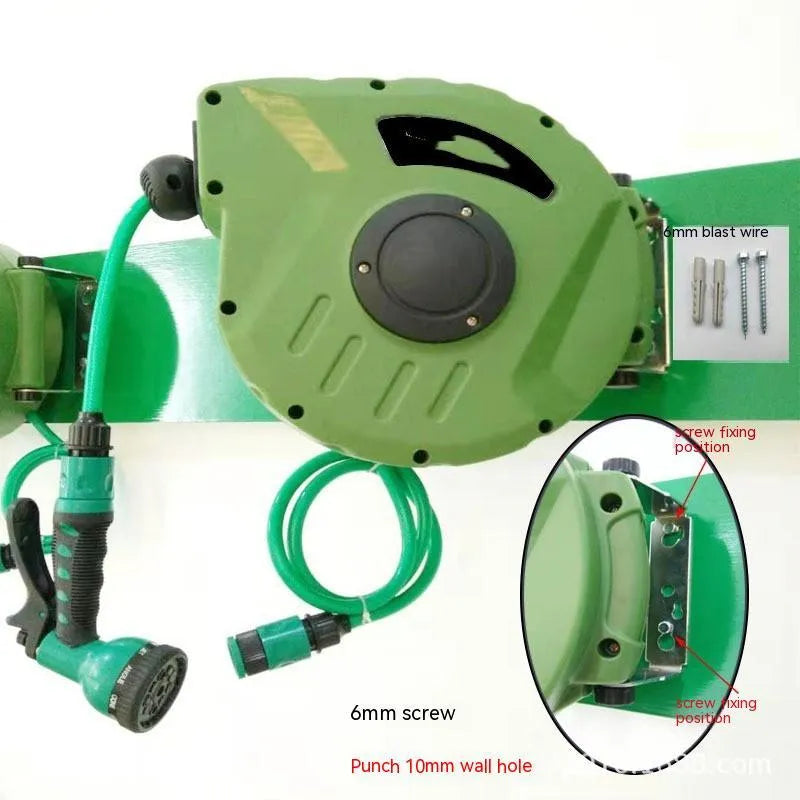 Grey automatic retractable hose reel with 10m PVC pipe for car washing and gardening