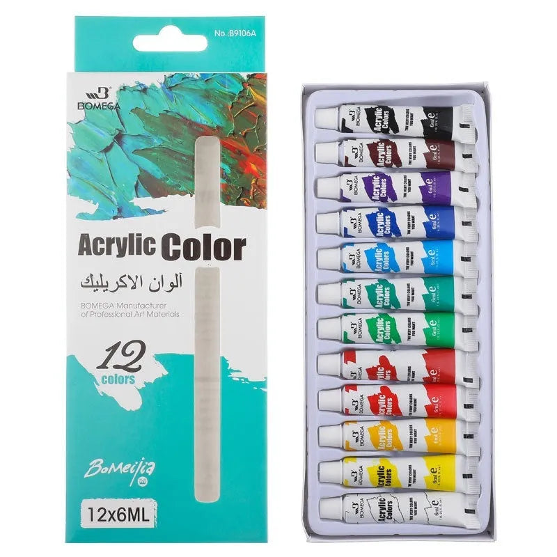 12-colour acrylic pigment strip set for watercolour, gouache and oil painting techniques in tubes