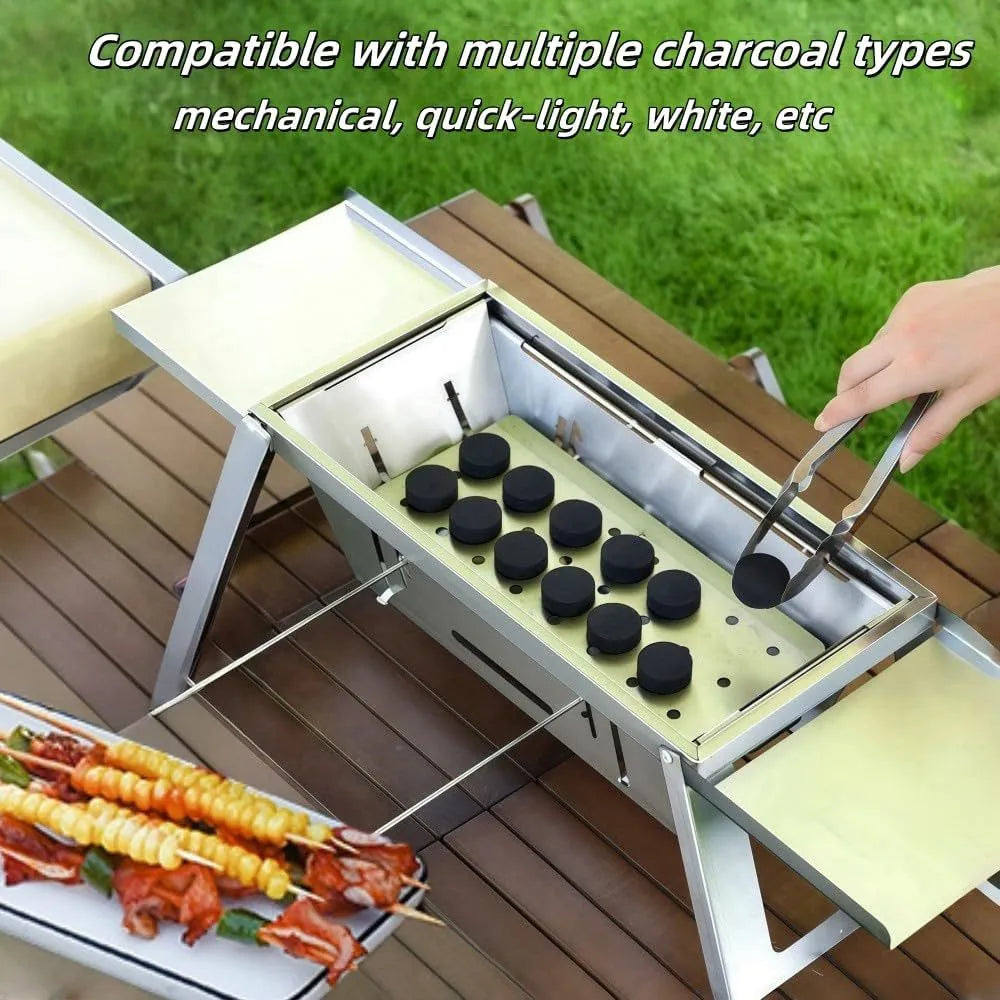 Small foldable portable charcoal grill for outdoor barbecues