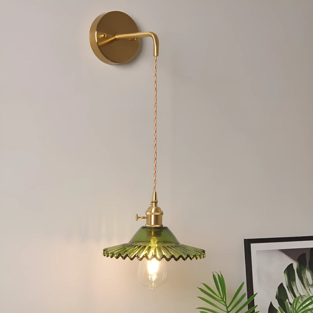 Copper retro wall lamp with transparent glass lotus shade, 22cm diameter
