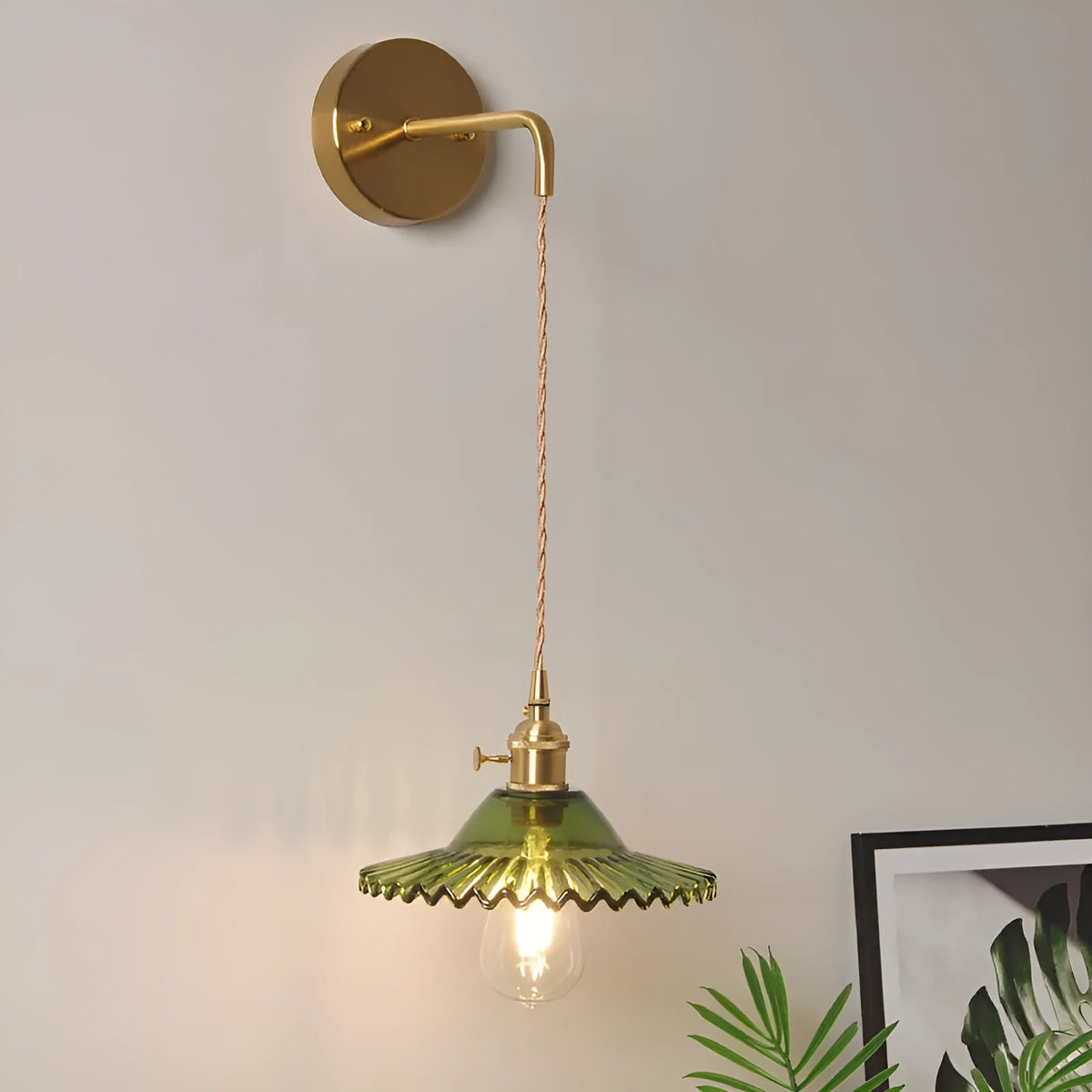Copper retro wall lamp with transparent glass lotus shade, 22cm diameter