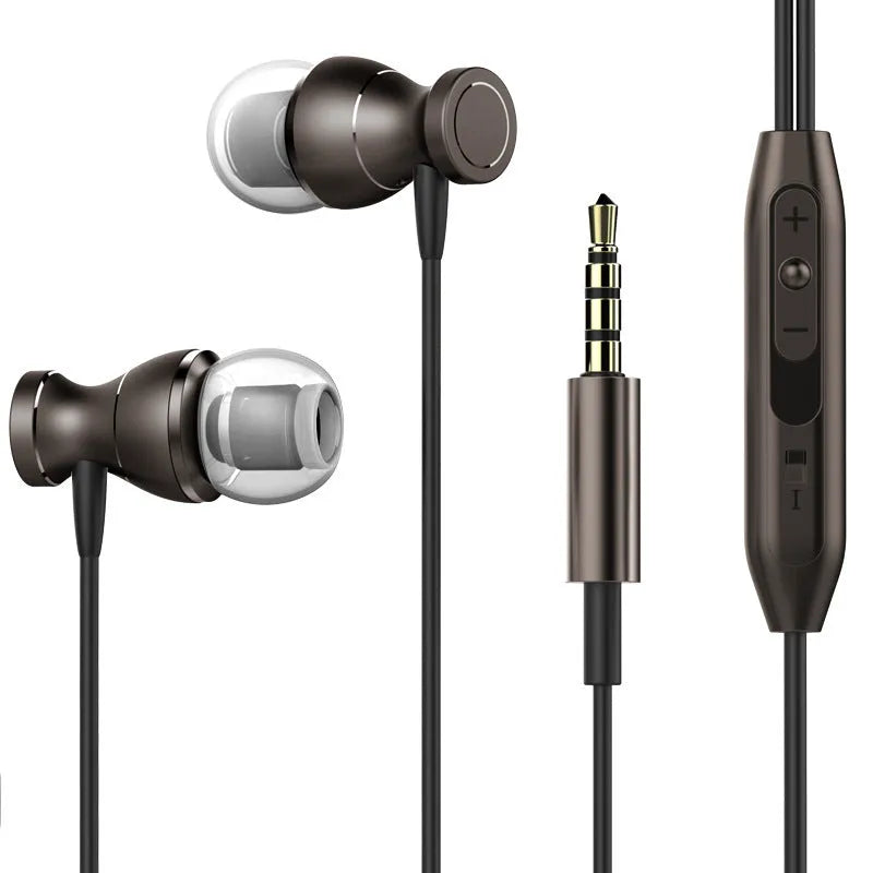 Universal in-ear subwoofer headphones with 3.5mm plug in black, gold, rose gold, and silver colour options