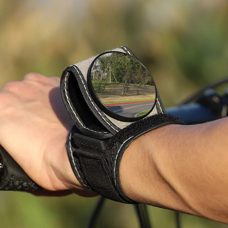 Black nylon wrist-mounted rear-view mirror for bicycle cycling safety