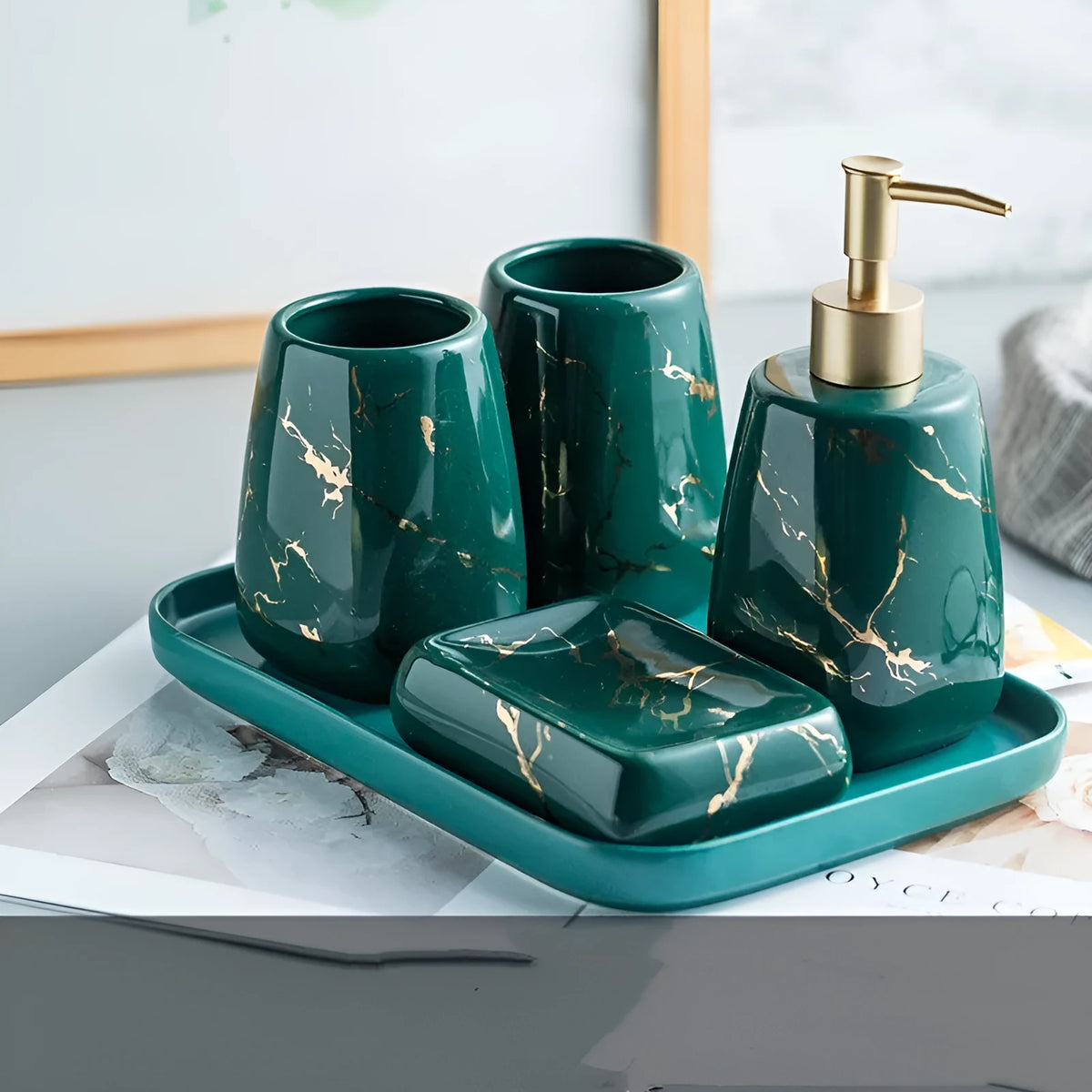 Ceramic bathroom wash set with high-temperature fired porcelain construction in light luxury style
