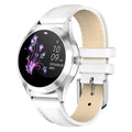 Women's sports smartwatch showing heart rate monitoring and smartphone connectivity features