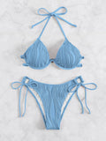 Women's split style bikini swimsuit with underwire support in various colours.