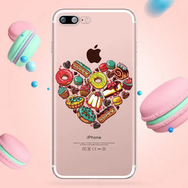 Custom transparent ice cream pattern silicone case for iPhone models on table