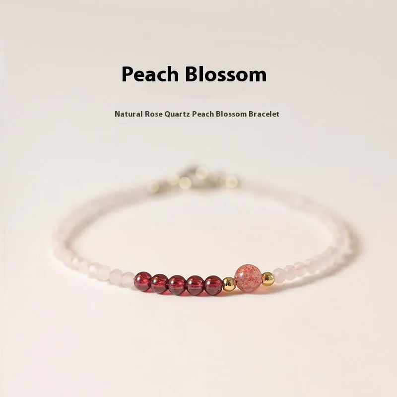 Handmade women's 2mm pink crystal strawberry quartz bracelet in 14cm, 15cm, or 16cm without tail chain