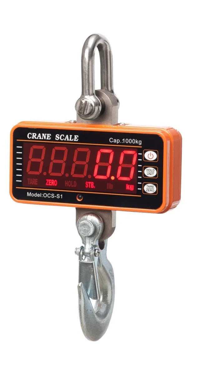 Orange electronic crane scale with digital display for weighing up to 500kg