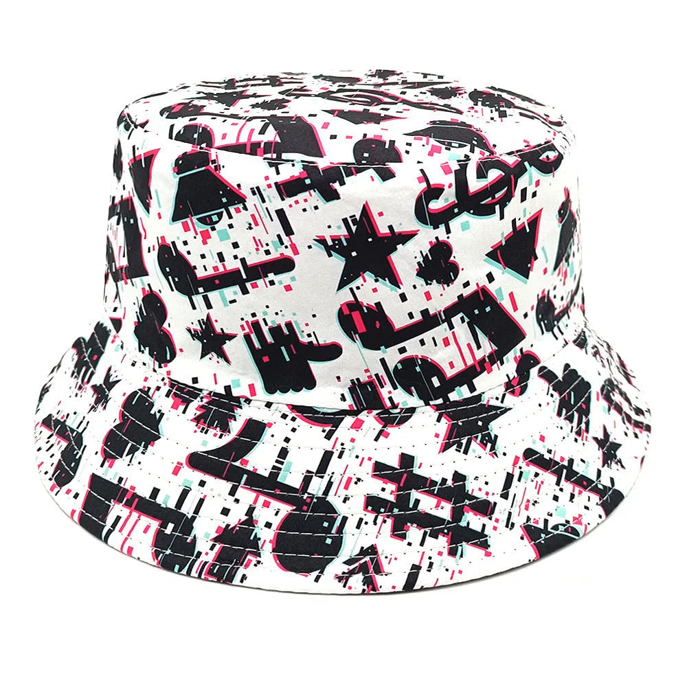Musical note pattern printed bucket hat in retro dome crown style